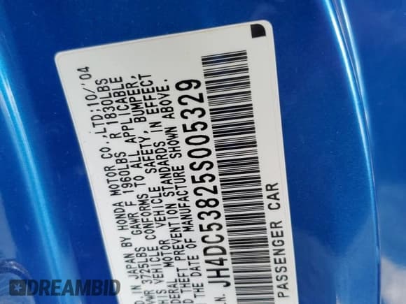 ✅ 2005 Acura RSX • VIN: JH4DC53825S005329 • Lot: 73922634. Wystawiony na Copart z przebiegiem Nie podano. Bezpłatny archiwum sprzedaży aukcyjnych z USA i szczegółowy raport historii pojazdu na DreamBid. Zdjęcie 13.