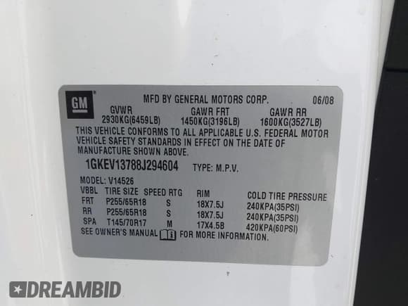 ✅ 2008 GMC Acadia SLE1 • VIN: 1GKEV13788J294604 • Лот: 41818969. Опубликован ранее на IAAI с пробегом 173 252 миль. Бесплатный доступ к архиву аукционных продаж из США и подробный отчёт об истории автомобиля на DreamBid. Изображение 9.