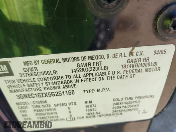 ✅ 2005 Chevrolet Suburban LT • VIN: 3GNEC16ZX5G251160 • Lot: 43419030. Listed on IAAI with 245,652 mi. Free auction sales archive from the USA and detailed vehicle history report at DreamBid. Image 9.