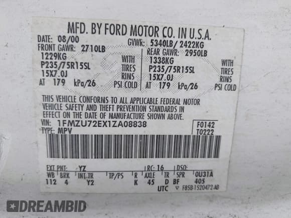✅ 2001 Ford Explorer XLS • VIN: 1FMZU72EX1ZA08838 • Lot: 42140302. Listed on IAAI with 166,928 mi. Free auction sales archive from the USA and detailed vehicle history report at DreamBid. Image 9.