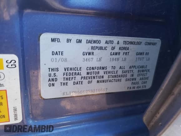2008 Chevrolet Aveo LS с VIN KL1TD56698B216687, выставлен на аукционе Copart как лот 75993634 с пробегом 171 042 миль миль и Списание • Salvage title. История ставок и продаж доступна на DreamBid. Изображение 14.