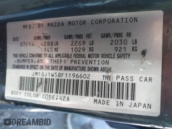 ✅ 2015 Mazda 6 i Grand Touring • VIN: JM1GJ1W58F1196602 • Lot: 43645713. Listed on IAAI with 114,609 mi. Free auction sales archive from the USA and detailed vehicle history report at DreamBid. Image 9.