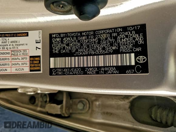 ✅ 2017 Toyota Prius Premium • VIN: JTDKARFP8H3055479 • Lot: 94902635. Listed on Copart with 85,737 mi. Free auction sales archive from the USA and detailed vehicle history report at DreamBid. Image 12.