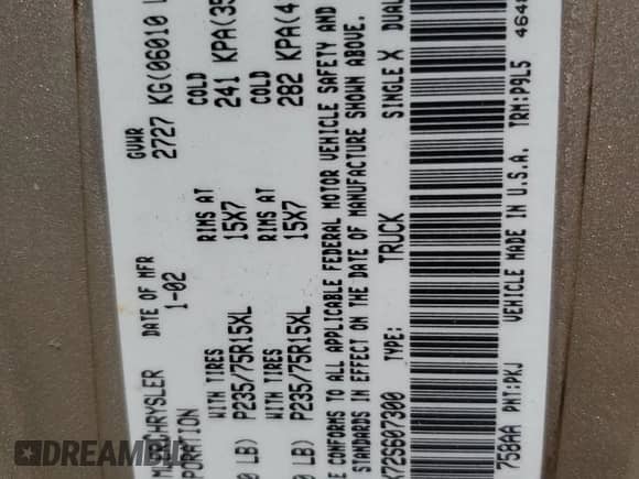 2002 Dodge Dakota SLT z VIN 1B7HL48X72S607300, wystawiony jako Copart lot #55195585 z przebiegiem 344 642 mil mil oraz Nie do naprawy • Non repairable. Historia ofert i sprzedaży dostępna na DreamBid. Obrazek 13.