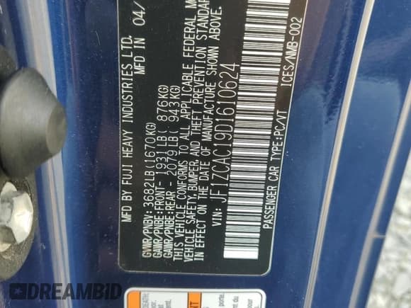 ✅ 2013 Subaru BRZ Limited • VIN: JF1ZCAC19D1610624 • Lot: 56469095. Wystawiony na Copart z przebiegiem 112 812 mil. Bezpłatny archiwum sprzedaży aukcyjnych z USA i szczegółowy raport historii pojazdu na DreamBid. Zdjęcie 13.