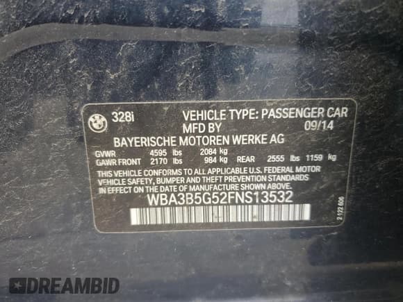 ✅ 2015 BMW 3 Series 328i xDrive • VIN: WBA3B5G52FNS13532 • Lot: 58327295. Wystawiony na Copart z przebiegiem 118 337 mil. Bezpłatny archiwum sprzedaży aukcyjnych z USA i szczegółowy raport historii pojazdu na DreamBid. Zdjęcie 12.