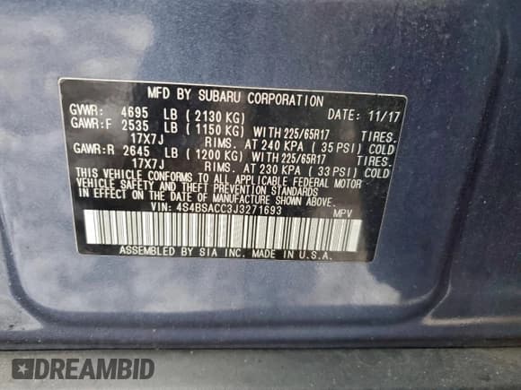 ✅ 2018 Subaru Outback Premium • VIN: 4S4BSACC3J3271693 • Lot: 94909015. Wystawiony na Copart z przebiegiem 59 476 mil. Bezpłatny archiwum sprzedaży aukcyjnych z USA i szczegółowy raport historii pojazdu na DreamBid. Zdjęcie 13.