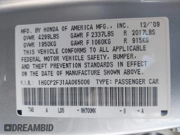 ✅ 2010 Honda Accord LX • VIN: 1HGCP2F31AA065006 • Лот: 42951548. Опубликован ранее на IAAI с пробегом 203 882 миль. Бесплатный доступ к архиву аукционных продаж из США и подробный отчёт об истории автомобиля на DreamBid. Изображение 9.