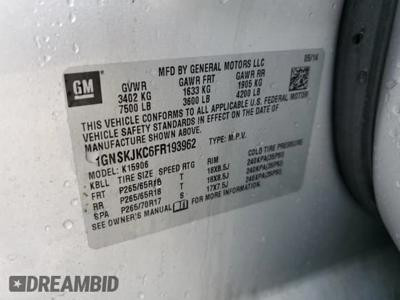 ✅ 2015 Chevrolet Suburban LT • VIN: 1GNSKJKC6FR193962 • Lot: 61508604. Wystawiony na Copart z przebiegiem 233 892 mil. Bezpłatny archiwum sprzedaży aukcyjnych z USA i szczegółowy raport historii pojazdu na DreamBid. Zdjęcie 13.