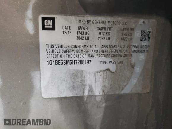 ✅ 2017 Chevrolet Cruze LT • VIN: 1G1BE5SM5H7208197 • Lot: 65516122. Listed on Copart with 100,873 mi. Free auction sales archive from the USA and detailed vehicle history report at DreamBid. Image 10.