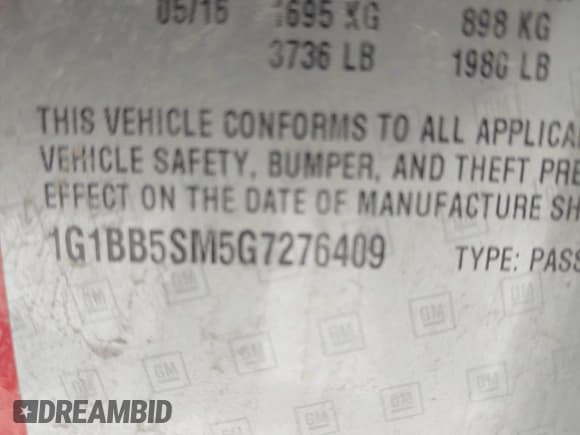 ✅ 2016 Chevrolet Cruze LS • VIN: 1G1BB5SM5G7276409 • Lot: 39967213. Listed on IAAI with 146,861 mi. Free auction sales archive from the USA and detailed vehicle history report at DreamBid. Image 9.