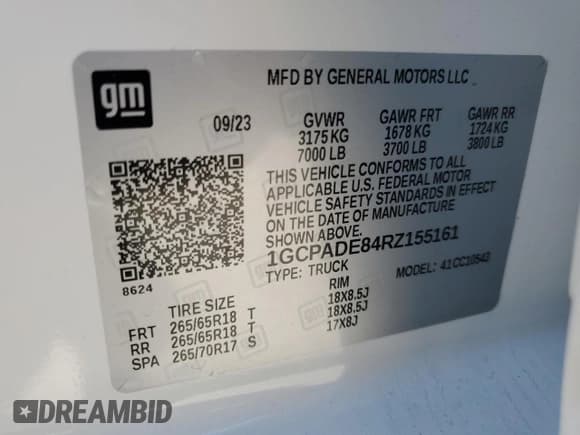 ✅ 2024 Chevrolet Silverado 1500 • VIN: 1GCPADE84RZ155161 • Лот: 59399115. Опубликован ранее на Copart с пробегом 53 105 миль. Бесплатный доступ к архиву аукционных продаж из США и подробный отчёт об истории автомобиля на DreamBid. Изображение 13.