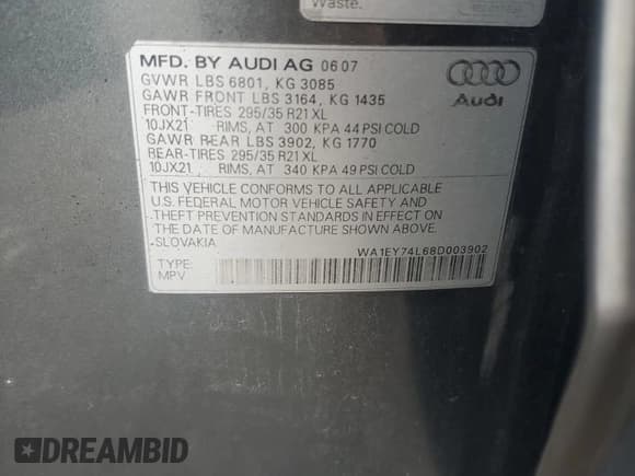 ✅ 2008 Audi Q7 Premium • VIN: WA1EY74L68D003902 • Lot: 64264045. Listed on Copart with 224,182 mi. Free auction sales archive from the USA and detailed vehicle history report at DreamBid. Image 13.