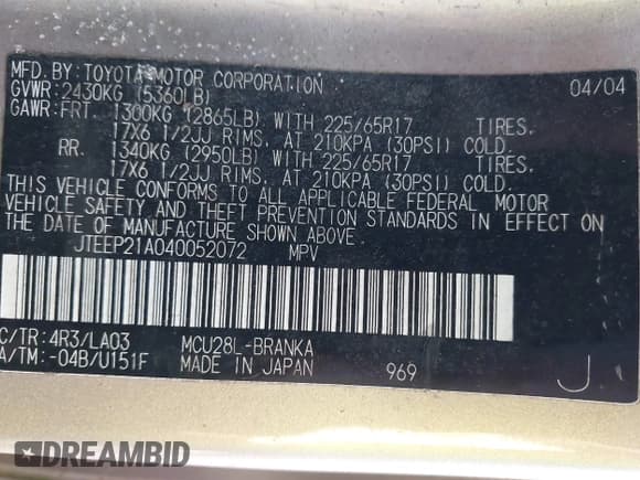 ✅ 2004 Toyota Highlander • VIN: JTEEP21A040052072 • Lot: 43853717. Wystawiony na IAAI z przebiegiem 201 784 mil. Bezpłatny archiwum sprzedaży aukcyjnych z USA i szczegółowy raport historii pojazdu na DreamBid. Zdjęcie 9.