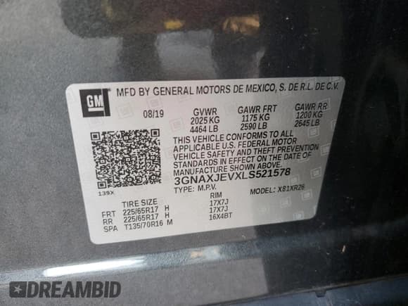 ✅ 2020 Chevrolet Equinox LT • VIN: 3GNAXJEVXLS521578 • Лот: 87018385. Опубликован ранее на Copart с пробегом 67 882 миль. Бесплатный доступ к архиву аукционных продаж из США и подробный отчёт об истории автомобиля на DreamBid. Изображение 14.