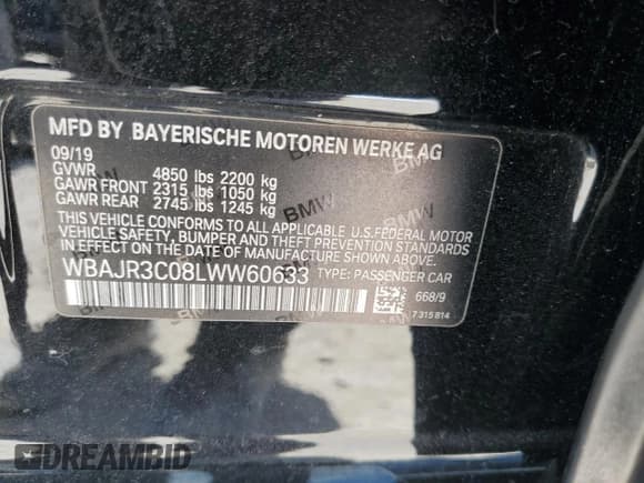 ✅ 2020 BMW 5 Series 530i • VIN: WBAJR3C08LWW60633 • Lot: 61024045. Listed on Copart with 85,778 mi. Free auction sales archive from the USA and detailed vehicle history report at DreamBid. Image 12.