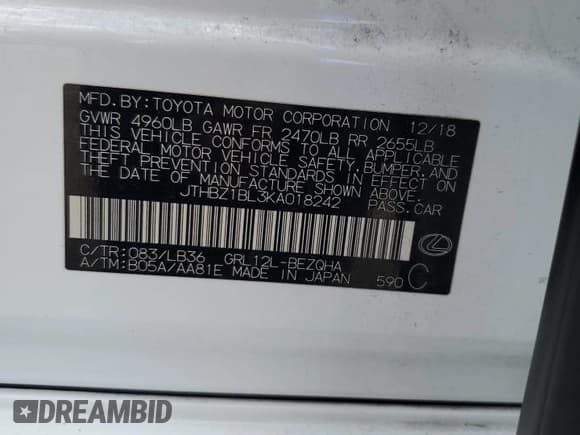 ✅ 2019 Lexus GS 350 • VIN: JTHBZ1BL3KA018242 • Lot: 65218595. Wystawiony na Copart z przebiegiem 107 343 mil. Bezpłatny archiwum sprzedaży aukcyjnych z USA i szczegółowy raport historii pojazdu na DreamBid. Zdjęcie 12.