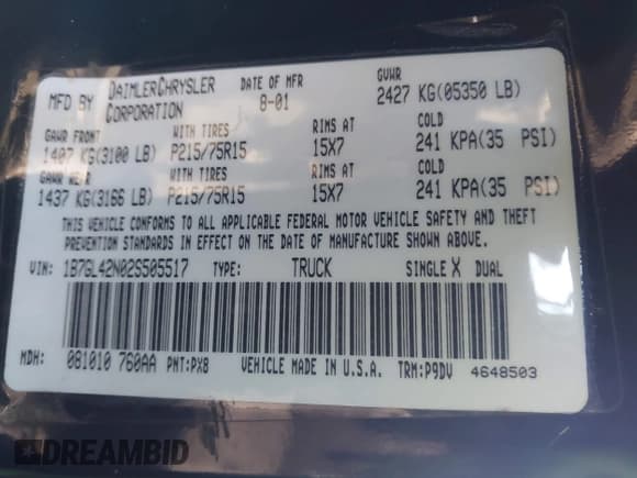 ✅ 2002 Dodge Dakota SLT • VIN: 1B7GL42N02S505517 • Lot: 43614055. Listed on IAAI with 94,752 mi. Free auction sales archive from the USA and detailed vehicle history report at DreamBid. Image 9.