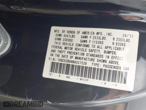 ✅ 2011 Honda Accord EX-L • VIN: 1HGCS2B88BA007038 • Лот: 42664337. Опубликован ранее на IAAI с пробегом 209 368 миль. Бесплатный доступ к архиву аукционных продаж из США и подробный отчёт об истории автомобиля на DreamBid. Изображение 9.