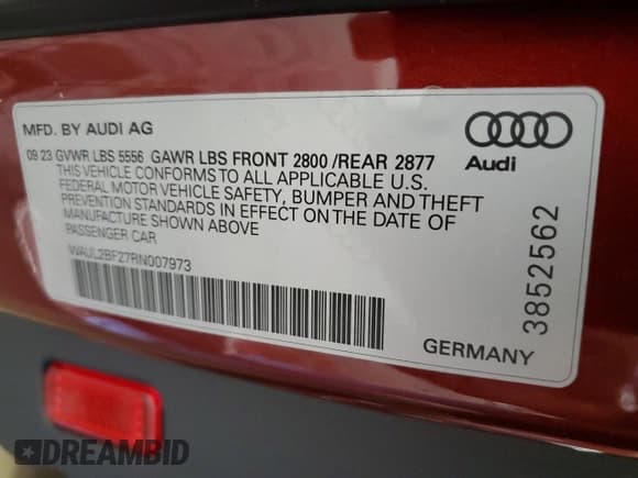 ✅ 2024 Audi A6 Premium Plus • VIN: WAUL2BF27RN007973 • Lot: 65246845. Wystawiony na Copart z przebiegiem 33 215 mil. Bezpłatny archiwum sprzedaży aukcyjnych z USA i szczegółowy raport historii pojazdu na DreamBid. Zdjęcie 12.