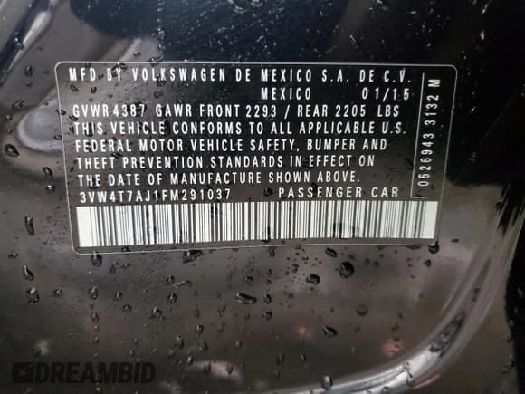 ✅ 2015 Volkswagen Jetta GLI SE • VIN: 3VW4T7AJ1FM291037 • Lot: 84929704. Listed on Copart with 115,942 mi. Free auction sales archive from the USA and detailed vehicle history report at DreamBid. Image 13.