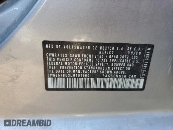 ✅ 2020 Volkswagen Jetta SEL • VIN: 3VWE57BU3LM101600 • Lot: 84295125. Listed on Copart with 46,504 mi. Free auction sales archive from the USA and detailed vehicle history report at DreamBid. Image 12.