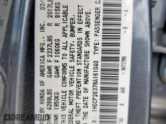 ✅ 2008 Honda Accord LX • VIN: 1HGCP26378A161040 • Lot: 81400765. Wystawiony na Copart z przebiegiem 145 506 mil. Bezpłatny archiwum sprzedaży aukcyjnych z USA i szczegółowy raport historii pojazdu na DreamBid. Zdjęcie 12.