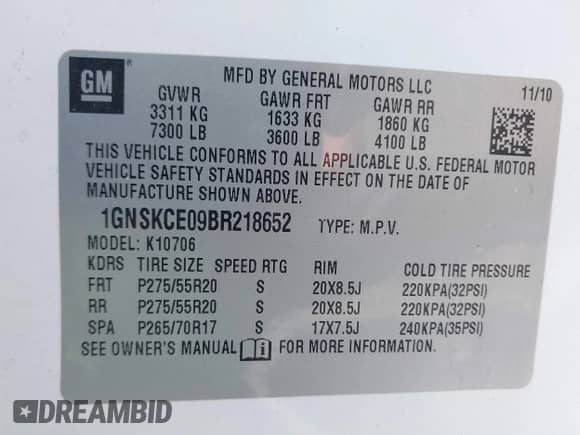 2011 Chevrolet Tahoe LTZ с VIN 1GNSKCE09BR218652, выставлен на аукционе IAAI как лот 42465658 с пробегом 199 643 миль миль и . История ставок и продаж доступна на DreamBid. Изображение 9.