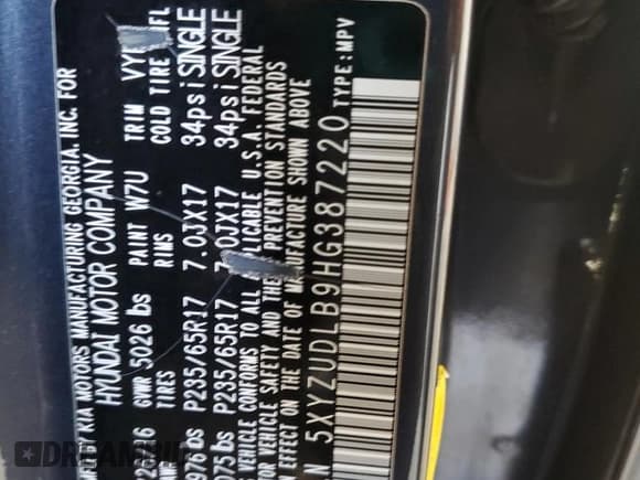 ✅ 2017 Hyundai Santa Fe 2.4L • VIN: 5XYZUDLB9HG387220 • Лот: 90891255. Опубликован ранее на Copart с пробегом 83 411 миль. Бесплатный доступ к архиву аукционных продаж из США и подробный отчёт об истории автомобиля на DreamBid. Изображение 14.