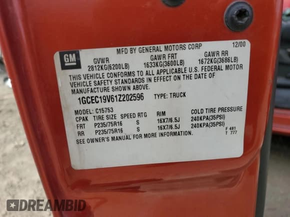 ✅ 2001 Chevrolet Silverado 1500 LS • VIN: 1GCEC19V61Z202596 • Лот: 71801924. Опубликован ранее на Copart с пробегом 282 128 миль. Бесплатный доступ к архиву аукционных продаж из США и подробный отчёт об истории автомобиля на DreamBid. Изображение 14.