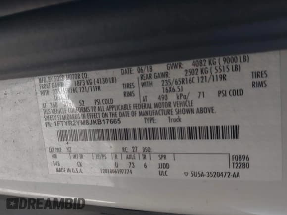 ✅ 2018 Ford Transit • VIN: 1FTYR2YM8JKB17665 • Lot: 40803462. Listed on IAAI with 129,703 mi. Free auction sales archive from the USA and detailed vehicle history report at DreamBid. Image 9.