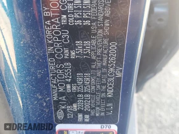 ✅ 2019 Kia Niro Touring • VIN: KNDCE3LC9K5262000 • Lot: 85010745. Wystawiony na Copart z przebiegiem 56 558 mil. Bezpłatny archiwum sprzedaży aukcyjnych z USA i szczegółowy raport historii pojazdu na DreamBid. Zdjęcie 12.