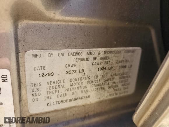 ✅ 2010 Chevrolet Aveo 1LT • VIN: KL1TD5DE9AB046749 • Lot: 88812745. Wystawiony na Copart z przebiegiem 104 307 mil. Bezpłatny archiwum sprzedaży aukcyjnych z USA i szczegółowy raport historii pojazdu na DreamBid. Zdjęcie 12.