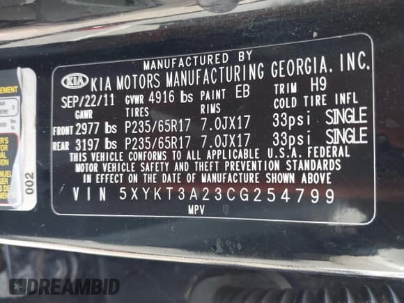 ✅ 2012 Kia Sorento LX • VIN: 5XYKT3A23CG254799 • Lot: 41976347. Listed on IAAI with 252,611 mi. Free auction sales archive from the USA and detailed vehicle history report at DreamBid. Image 9.