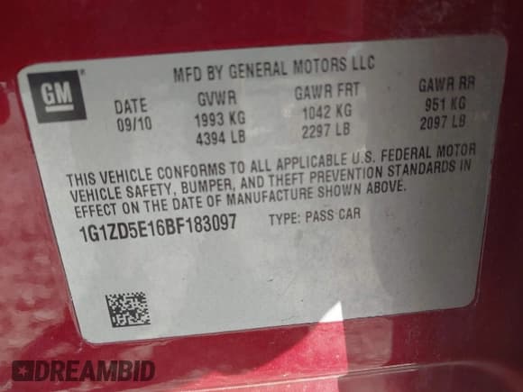 ✅ 2011 Chevrolet Malibu 2LT • VIN: 1G1ZD5E16BF183097 • Lot: 43457382. Listed on IAAI with 164,336 mi. Free auction sales archive from the USA and detailed vehicle history report at DreamBid. Image 9.