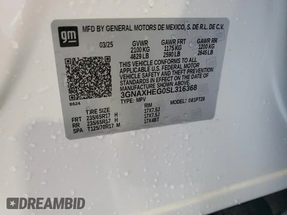 ✅ 2025 Chevrolet Equinox FWD LT • VIN: 3GNAXHEG0SL316368 • Lot: 70723635. Wystawiony na Copart z przebiegiem 9 756 mil. Bezpłatny archiwum sprzedaży aukcyjnych z USA i szczegółowy raport historii pojazdu na DreamBid. Zdjęcie 14.