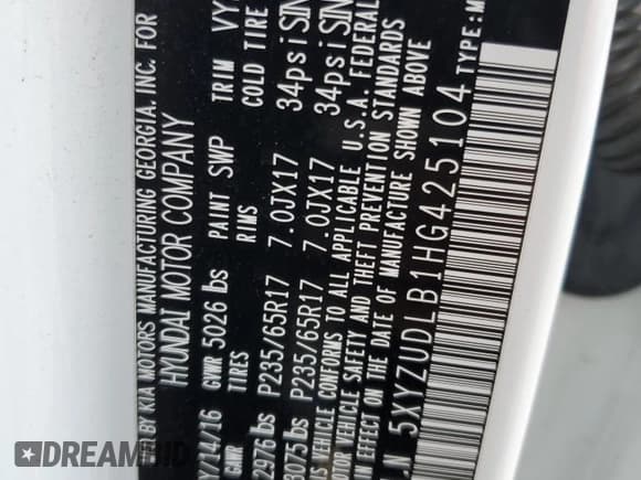 ✅ 2017 Hyundai Santa Fe 2.4L • VIN: 5XYZUDLB1HG425104 • Лот: 80047453. Опубликован ранее на Copart с пробегом 40 555 миль. Бесплатный доступ к архиву аукционных продаж из США и подробный отчёт об истории автомобиля на DreamBid. Изображение 12.