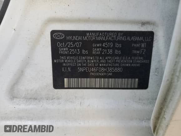 2008 Hyundai Sonata SE с VIN 5NPEU46F08H385880, выставлен на аукционе Copart как лот 77152034 с пробегом 124 138 миль миль и Списание • Salvage title. История ставок и продаж доступна на DreamBid. Изображение 12.