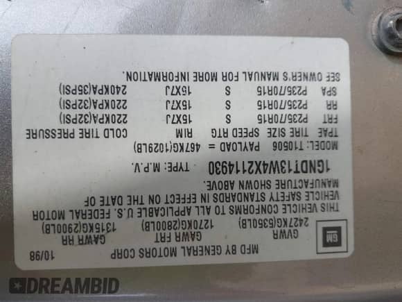 1999 Chevrolet Blazer LT с VIN 1GNDT13W4X2114930, выставлен на аукционе IAAI как лот 42978213 с пробегом 172 767 миль миль и . История ставок и продаж доступна на DreamBid. Изображение 9.