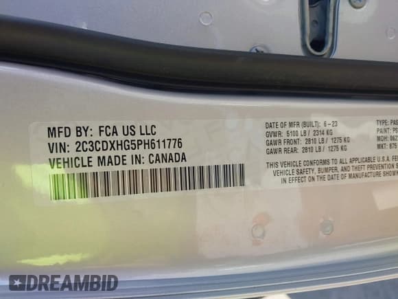 ✅ 2023 Dodge Charger GT • VIN: 2C3CDXHG5PH611776 • Lot: 43300577. Wystawiony na IAAI z przebiegiem 61 574 mil. Bezpłatny archiwum sprzedaży aukcyjnych z USA i szczegółowy raport historii pojazdu na DreamBid. Zdjęcie 9.