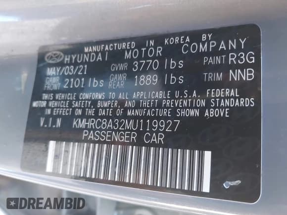 ✅ 2021 Hyundai Venue SEL • VIN: KMHRC8A32MU119927 • Lot: 41149017. Listed on IAAI with 53,275 mi. Free auction sales archive from the USA and detailed vehicle history report at DreamBid. Image 9.