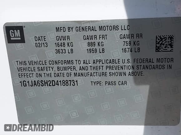 ✅ 2013 Chevrolet Sonic LS • VIN: 1G1JA6SH2D4188731 • Lot: 41908527. Listed on IAAI with 178,887 mi. Free auction sales archive from the USA and detailed vehicle history report at DreamBid. Image 9.
