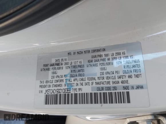 ✅ 2016 Mazda CX-9 Touring • VIN: JM3TCACY9G0108355 • Lot: 43570385. Listed on IAAI with 132,041 mi. Free auction sales archive from the USA and detailed vehicle history report at DreamBid. Image 9.