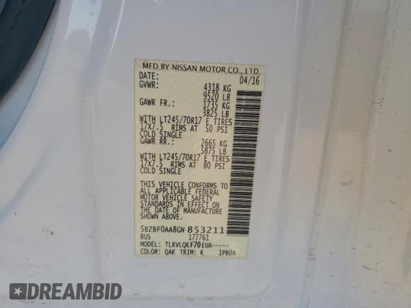 ✅ 2016 Nissan NV S • VIN: 5BZBF0AA8GN853211 • Lot: 91742225. Listed on Copart with 24,379 mi. Free auction sales archive from the USA and detailed vehicle history report at DreamBid. Image 13.