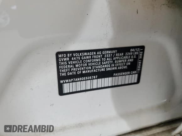 ✅ 2013 Volkswagen CC R-Line • VIN: WVWAP7AN9DE505787 • Lot: 66161985. Wystawiony na Copart z przebiegiem 127 007 mil. Bezpłatny archiwum sprzedaży aukcyjnych z USA i szczegółowy raport historii pojazdu na DreamBid. Zdjęcie 12.