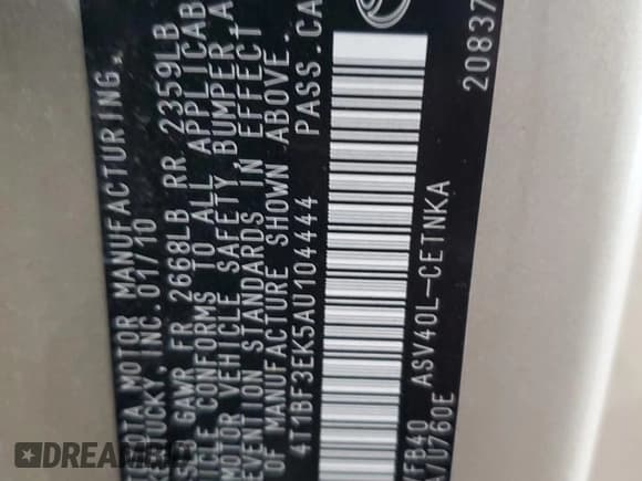 ✅ 2010 Toyota Camry • VIN: 4T1BF3EK5AU104444 • Лот: 54502045. Опубликован ранее на Copart с пробегом 236 102 миль. Бесплатный доступ к архиву аукционных продаж из США и подробный отчёт об истории автомобиля на DreamBid. Изображение 12.