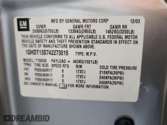 ✅ 2004 Oldsmobile Bravada • VIN: 1GHDT13S742273016 • Lot: 91910455. Listed on Copart with 238,873 mi. Free auction sales archive from the USA and detailed vehicle history report at DreamBid. Image 12.