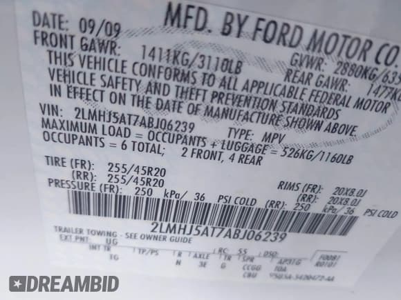 ✅ 2010 Lincoln MKT EcoBoost • VIN: 2LMHJ5AT7ABJ06239 • Лот: 43412429. Опубликован ранее на IAAI с пробегом 103 683 миль. Бесплатный доступ к архиву аукционных продаж из США и подробный отчёт об истории автомобиля на DreamBid. Изображение 9.