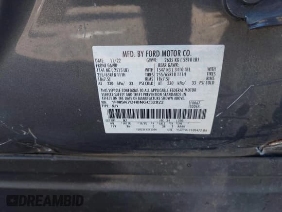 ✅ 2022 Ford Explorer XLT • VIN: 1FMSK7DH8NGC32822 • Lot: 43705919. Wystawiony na IAAI z przebiegiem 101 131 mil. Bezpłatny archiwum sprzedaży aukcyjnych z USA i szczegółowy raport historii pojazdu na DreamBid. Zdjęcie 9.