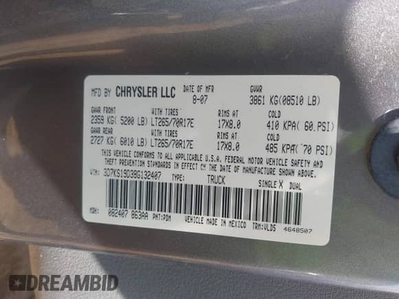 2008 Dodge 1500 SLT with VIN 3D7KS19D38G132407, listed as a IAAI auction lot 42446181 with 181,997 mi miles and . Bid and sale history available at DreamBid. Image 9.